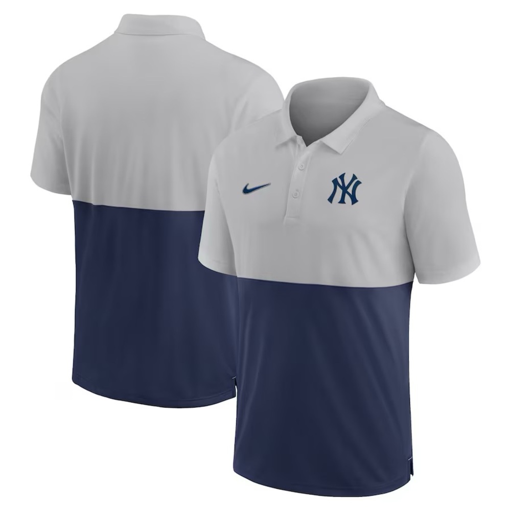 Men's New York Yankees Nike Silver/Navy Team Baseline Striped Performance Polo